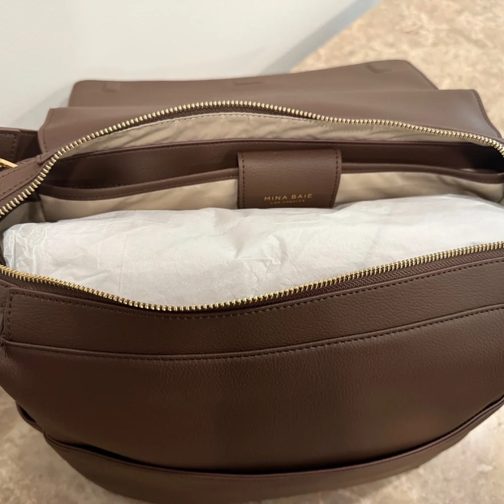 Mina Baie Chocolate Brown Leather Baby Bag Backpack
